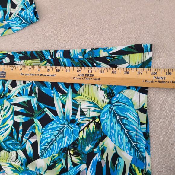 Jules Leopold Wide Leg Pull On Elastic Waist Crop Pants Blue Beach Tropical LG - Picture 9 of 10